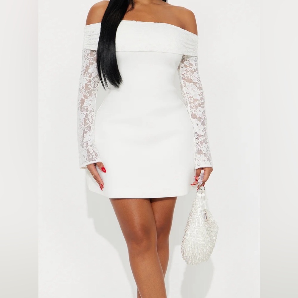 Fashion Nova Strapless White Lace Dress